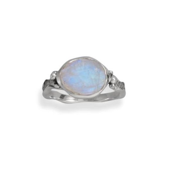 Oxidized Rainbow Moonstone Wavy Band Ring - Picture 1 of 2